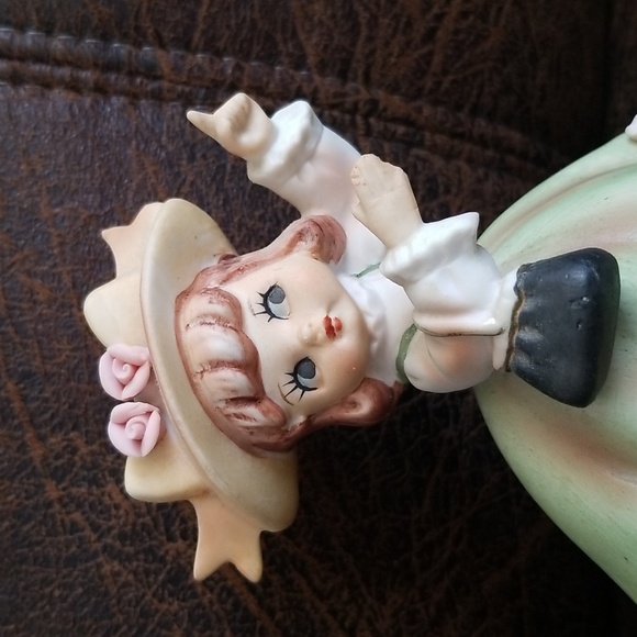 Vtg Adorable Little Green Dress Porcelain Baby Doll Figurine Made In Japan - Picture 4 of 12